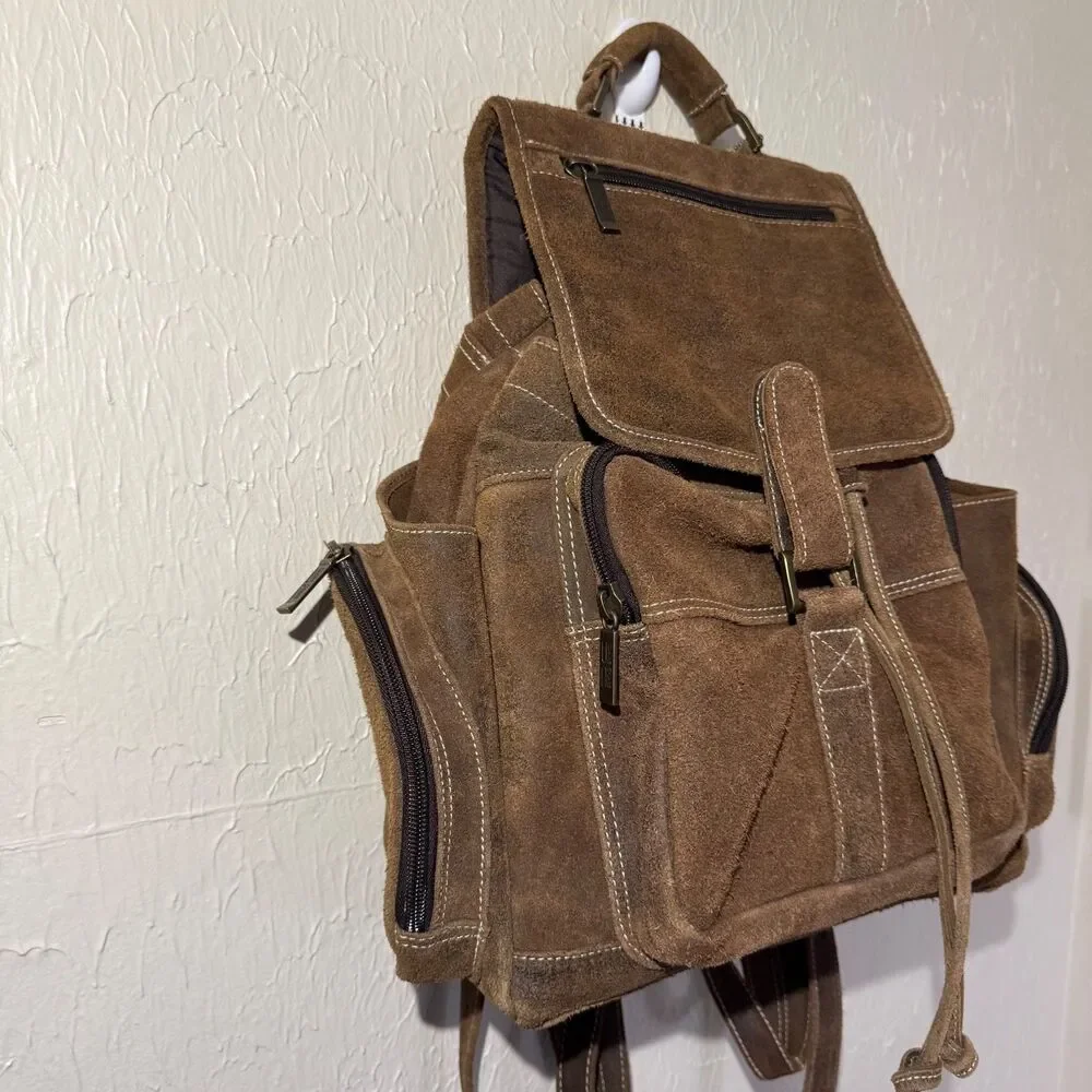 Claire Chase JEG Distressed Genuine Nubuck Brown Leather Urban City Backpack Bag